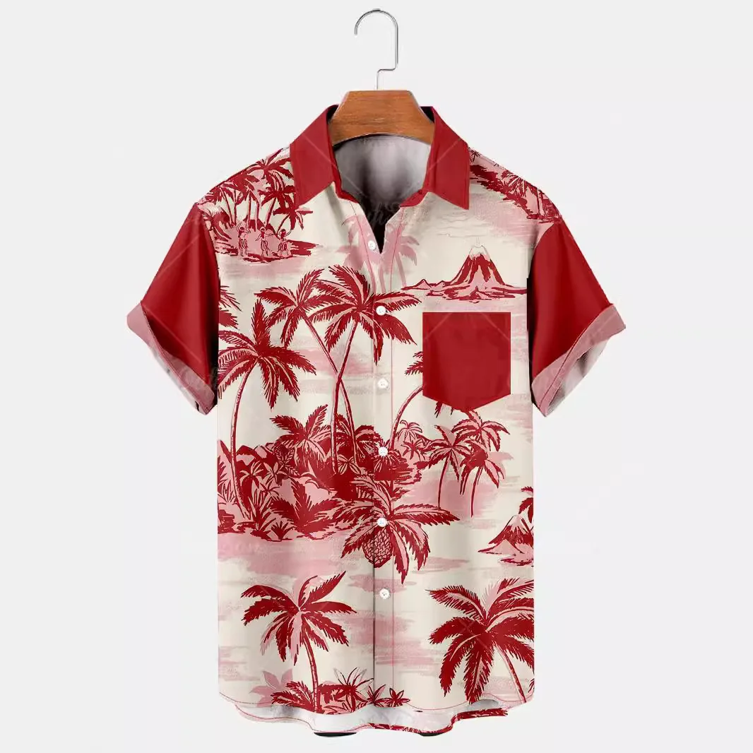 2025 Men's Hot Selling New Top 3D Digital Printing Hawaiian Beach Short Sleeved Lapel Shirt