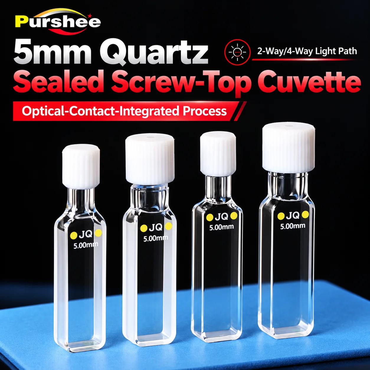 5mm JGS1 Quartz Sealed Screw‑Top Cuvette Optical‑Contact‑Integrated Process 2‑Way/4‑Way Light Path UV‑Vis Spectrophotometer Cell
