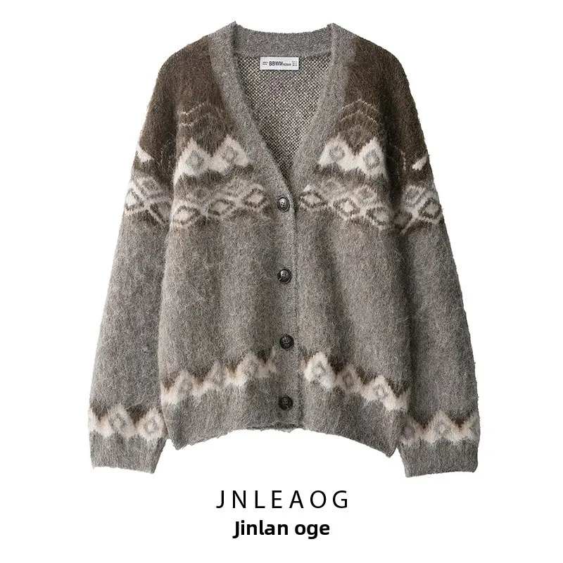 

Модный вязаный кардиган JNLEAOG с цветными блоками, женский, свободного кроя, с длинными рукавами, V-образным вырезом, из полиэстера