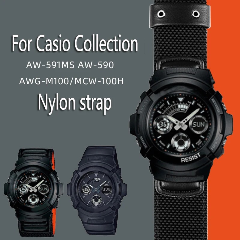 

Bracelet For Casio Sport Nylon Leather Watchband G-SHOCK AW-591MS AW-590 AWG-M100/101 G-300 GW-5000 5035 5610Series Canvas Strap