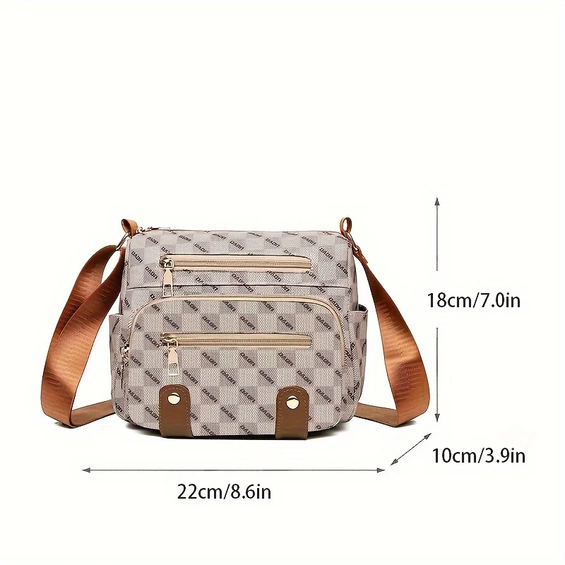 Checked messenger bag, women's multi-pocket wallet, rivet-embellished faux leather shoulder bag
