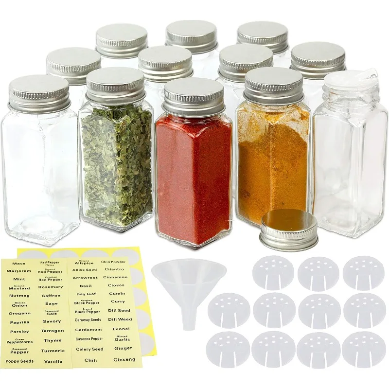 

Simple Houseware Spice Jars 4 Ounce Square Bottles w/label, 12 Pack