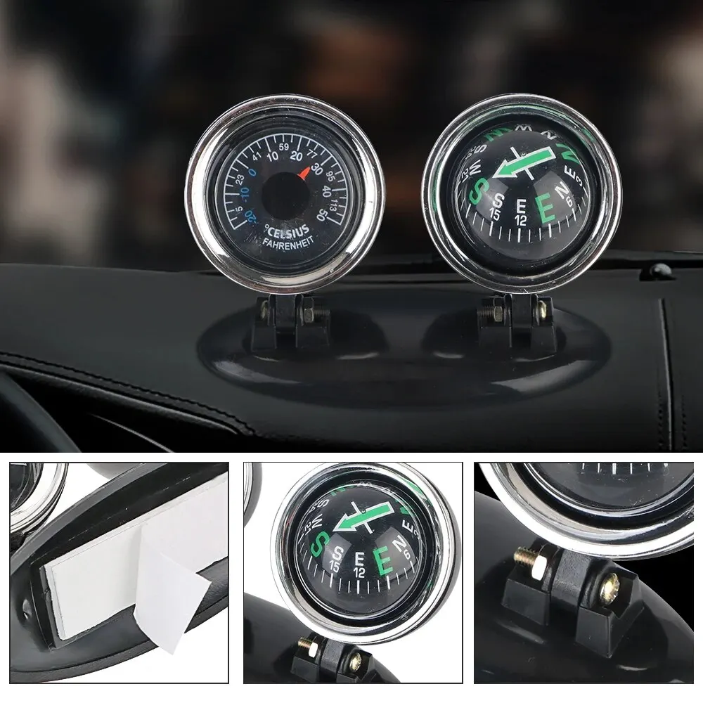 2 in 1 Car Ornaments Compass Thermometer Direction Dashboard Ball Car-styling Guide Ball Vehicle Automotive Accessories