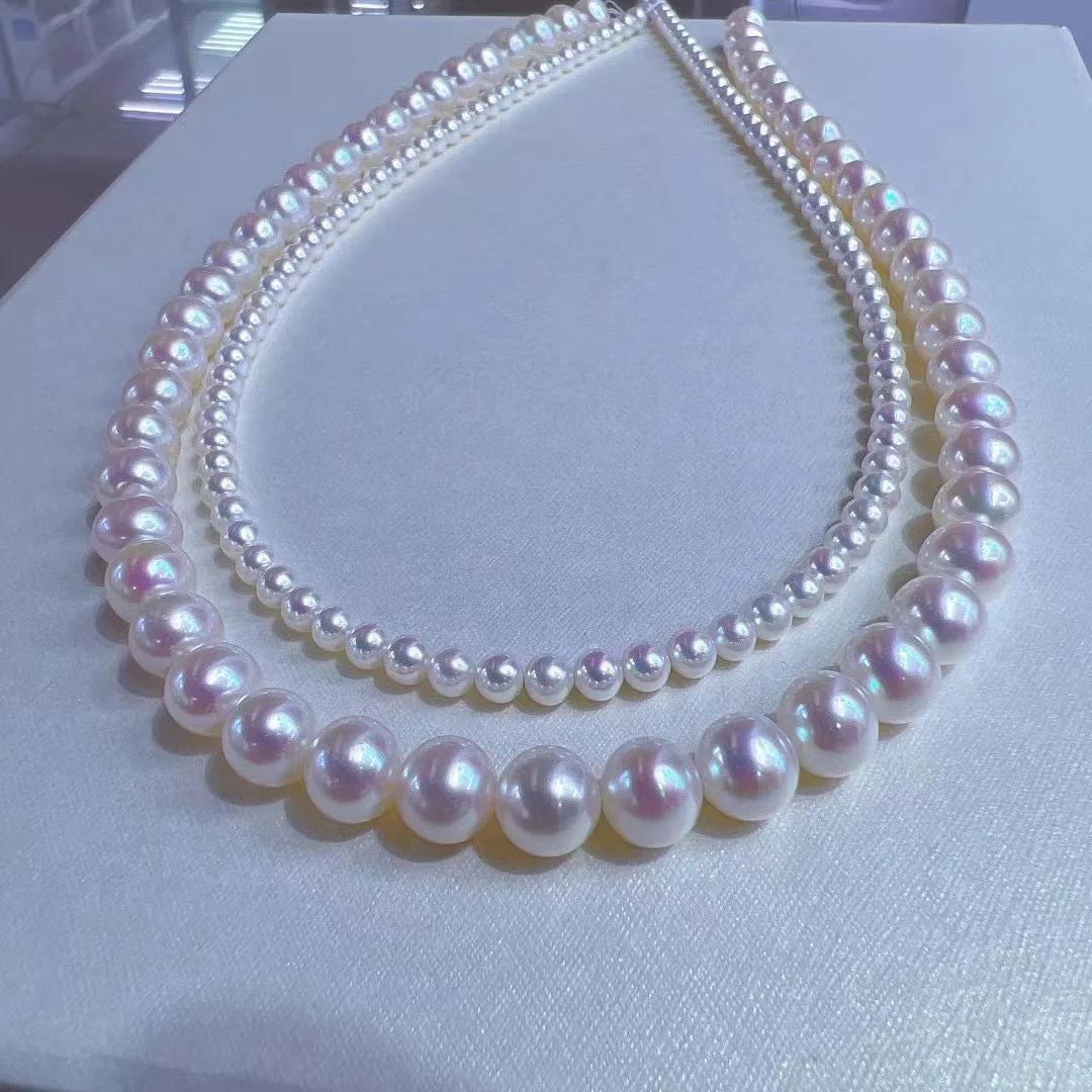 4-4.5mm & 8-9mm Natural Freshwater Double-Layer Pearl Necklace, Stackable Design 925 Silver, Elegant Layering Jewelry Gift