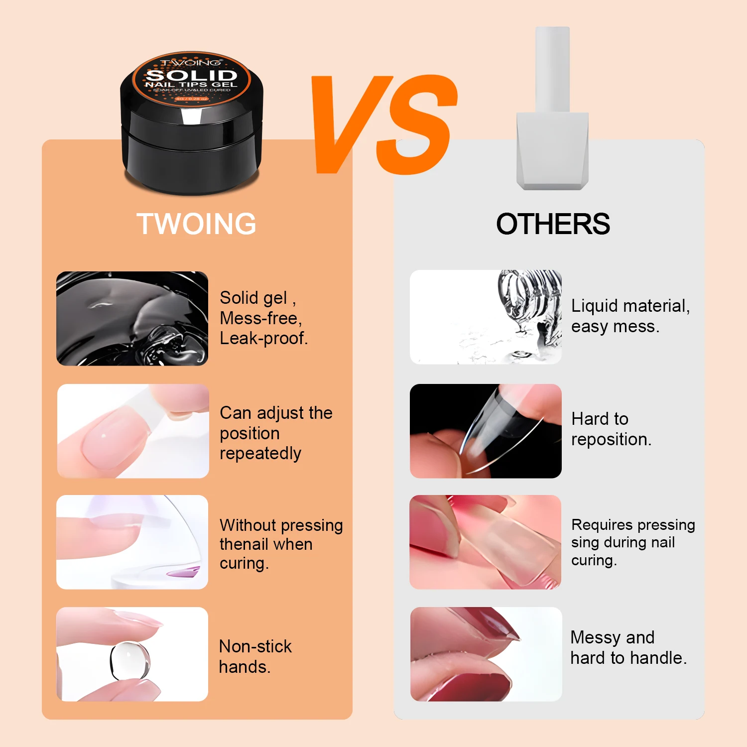 TWOING 8g Clear Solid Nail Tips Gel Long Lasting Strong Adhesion UV/LED Building Gel for Nails Home Salon Manicure DIY Design image 5