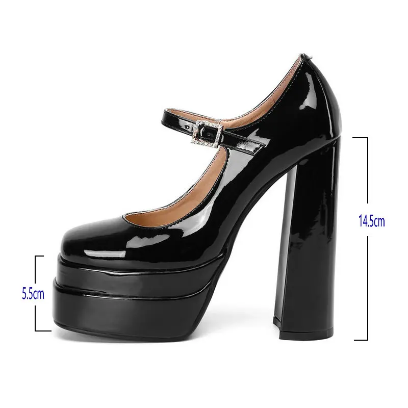 2022 New Spring Women High Heel Shoes Brand Design Faux Leather High Quality Ladies Thick High Heel Shoes Square Toe Ladies Shoe