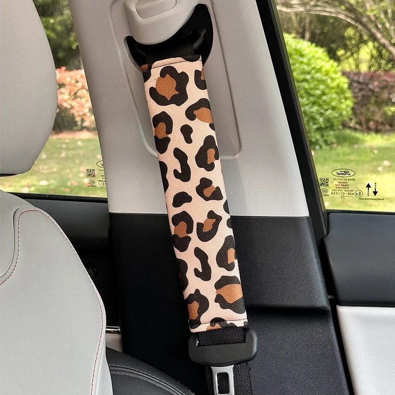 

1Pc Car Safety Belt Pad Leopard Print Breathable Linen Shoulder Protector Interior Decoration Universal Fits Volvo Hyundai Chevy