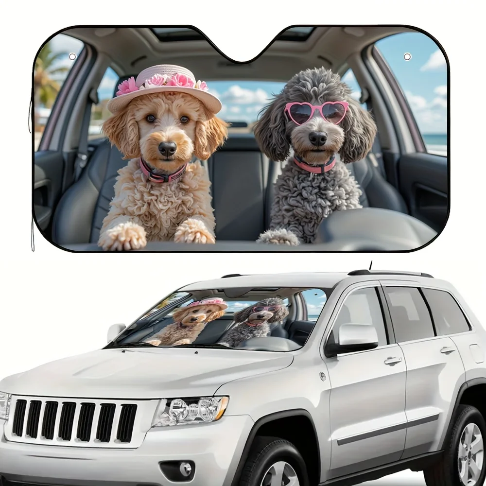 

1 шт. солнцезащитный козырек для автомобиля Summer Poodle — стильная розовая шляпа и очки, сохраняет прохладу автомобиля, повышает комфорт вождения, подходит для седанов,