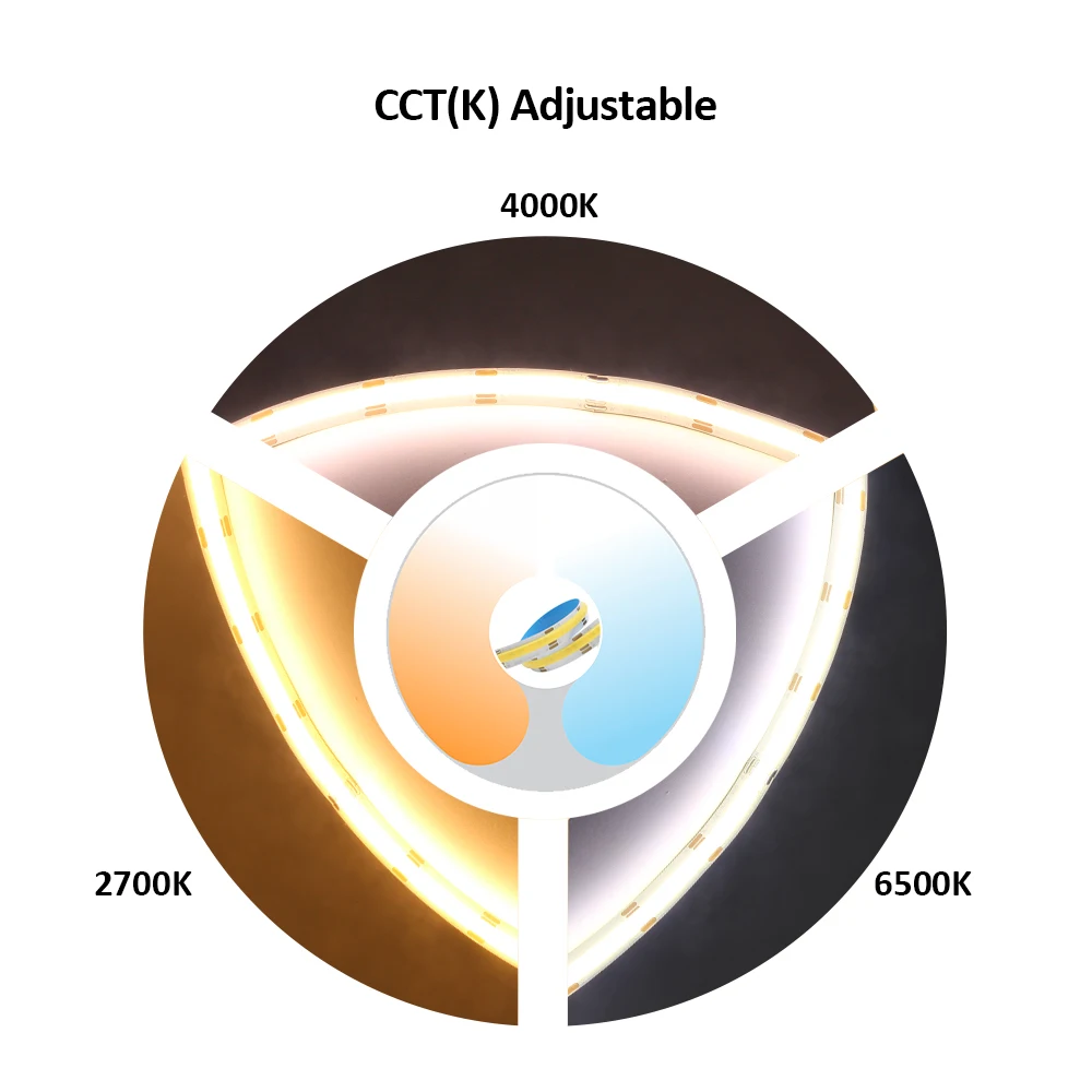 COB LED Light Strip 12V 24V DC 608 Diodes CCT Dimmable High Density Flexible Tape Ribbon FCOB 10MM PCB Dual White Tape Lamp 5M