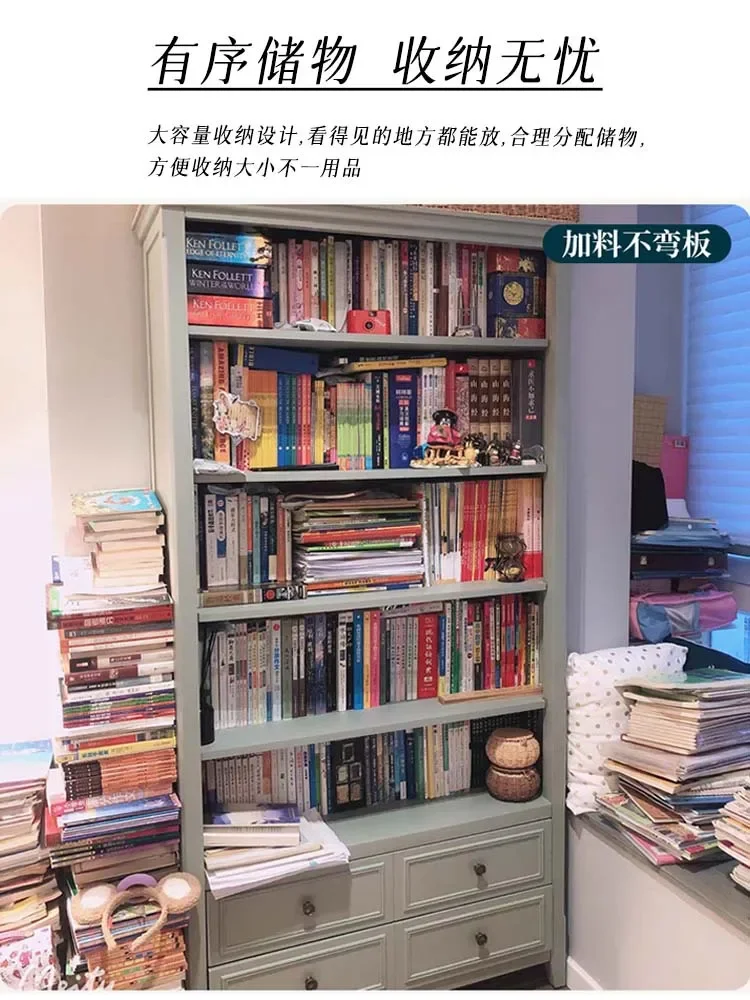 American style light luxury bookshelf with integrated storage cabinet showcasing solid wood
