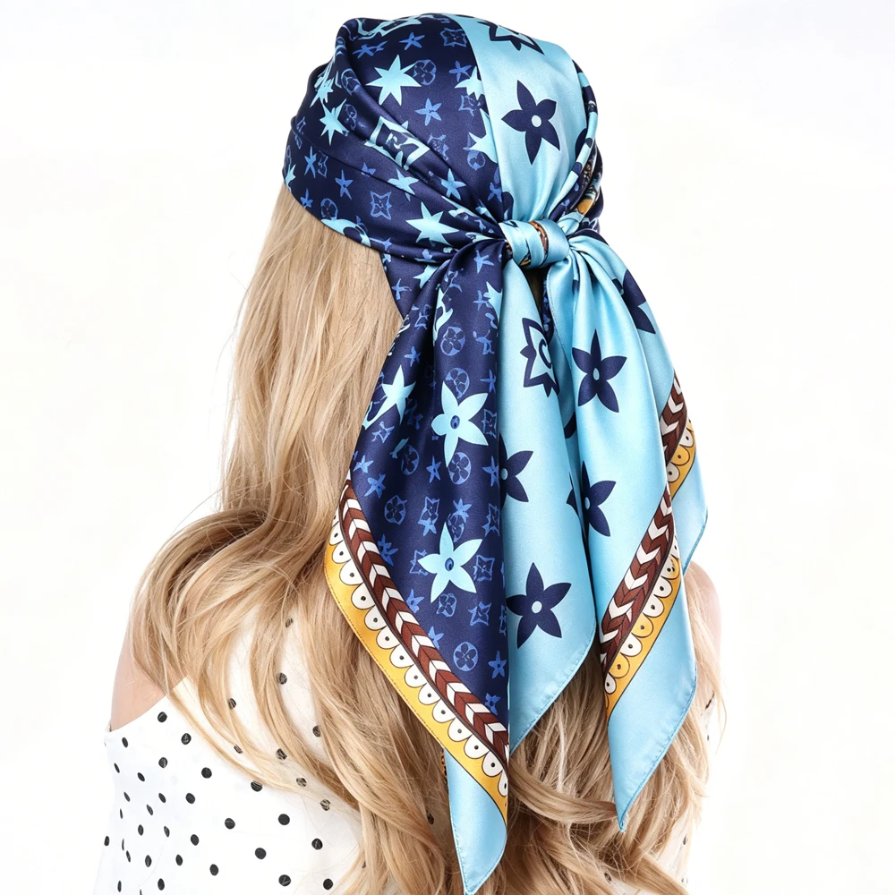 Neuer Bestseller Luxuriöser Modischer Damen 90x90cm Bedruckter Quadratischer Seidenschal, Kopftuch, Halstuch, Hijab, Bandana, Halstuch