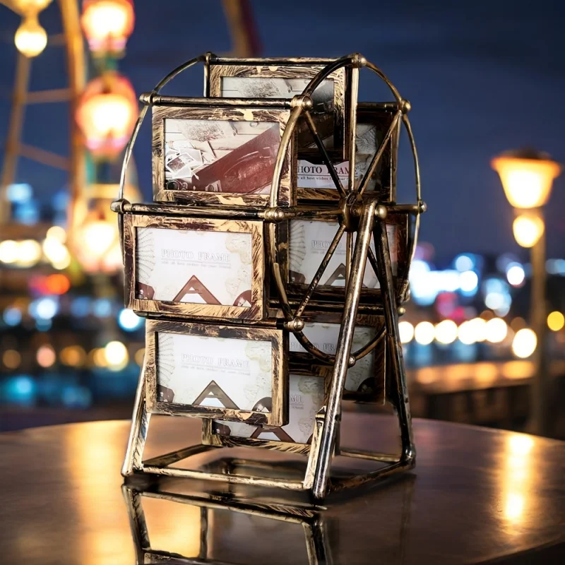 Vintage Rotating Ferris Wheel Photo Frame - 8pcs 4-Inch Frames for Home/Desk Decor