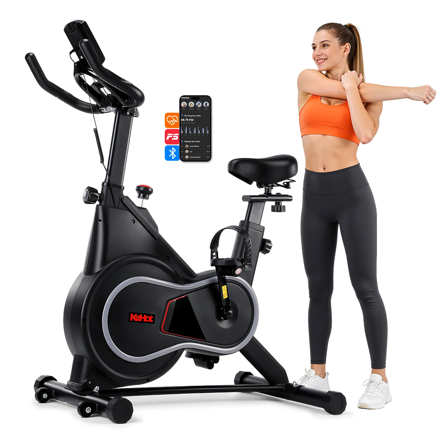 Black Indoor Cycling Bike for Home Use | 4kg Flywheel, Adjustable Seat & Handlebar, App Supported, LCD Display with Pulse/Time/D