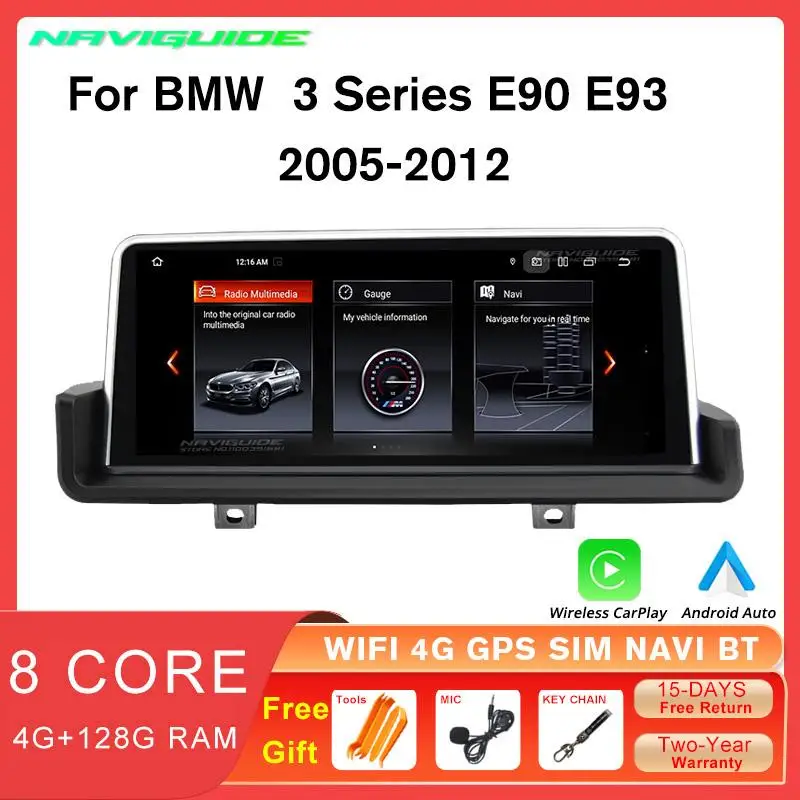 

NAVIGUIDE 10.25'' Car Radio For BMW E90 Carplay Screen Android 12 For BMW 3 Series E90 E91 E92 E93 2005-2012 4G Multimedia GPS