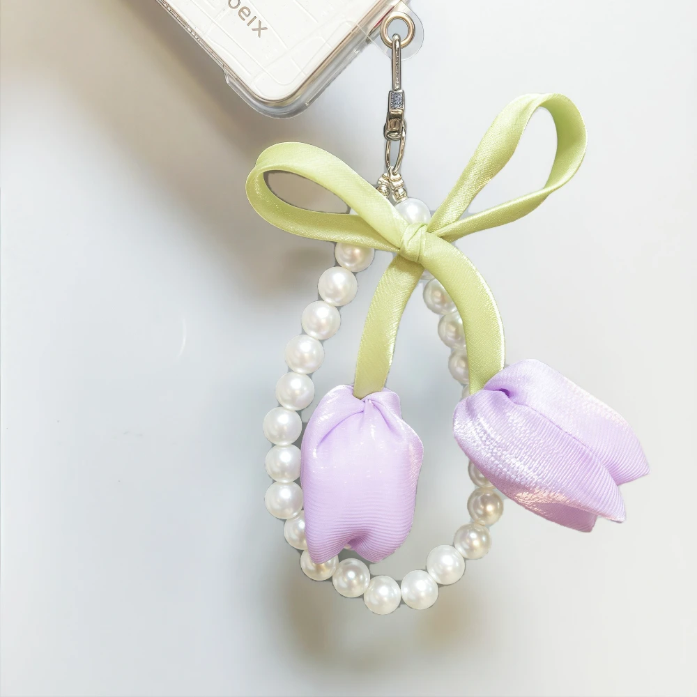 

Tulip Flower Pearl Mobile Phone Lanyard, Short Women's Bag Decoration, Car Keychain, Fashion Accessories, Gifts