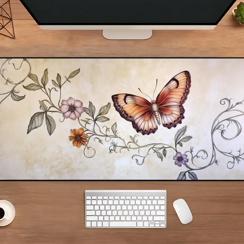 Retro Butterfly Desk Mat, Non-slip and Waterproof Mouse Pad, Cute Gaming Desktop Decoration Mat, A Perfect Gift for Friends.