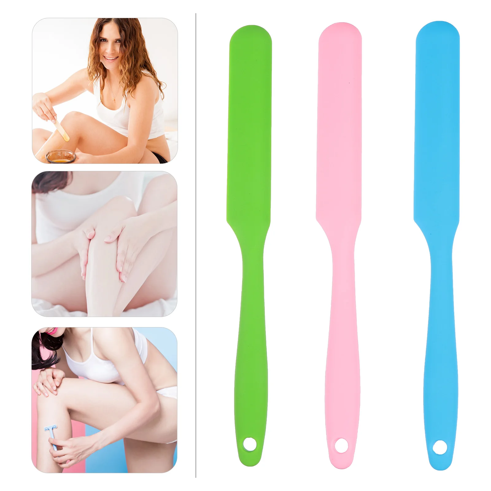 3Pcs Non-Stick Silicone Wax Sticks Hair Removal Spatulas Long Handle Reusable Wax Applicator Bright Colors Easy Clean