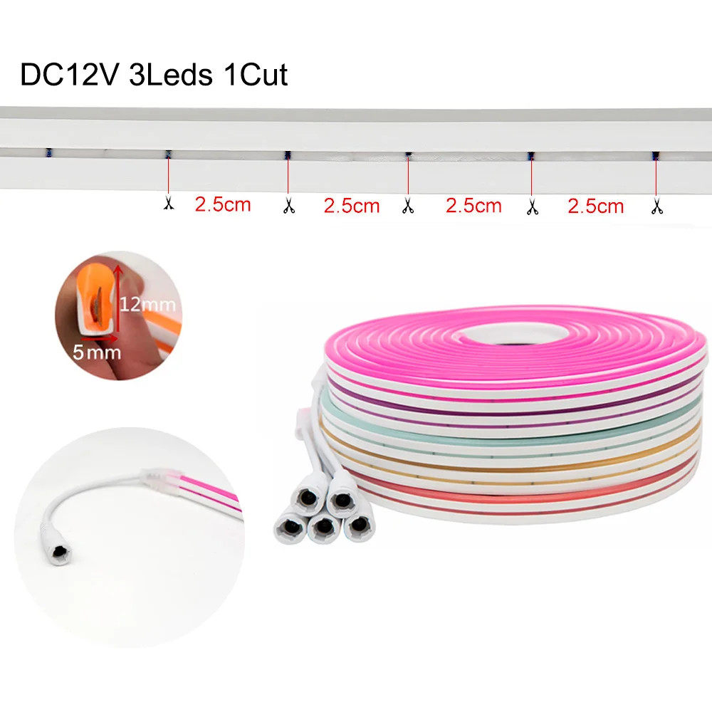 Flexible Neon LED Strip Light 12V SMD 2835 120LEDs/M Rope Tube Waterproof 2.5cm Cutting For DIY Neon Sign Home Decoration