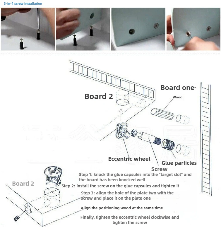 M6 Möbelbolzen- und Muttern-Set Kleiderschrank Schreibtisch Verbindungselement Schraube Länge 32 35 40mm Drei-in-Eins Holzbearbeitungsmutter – Detail 7