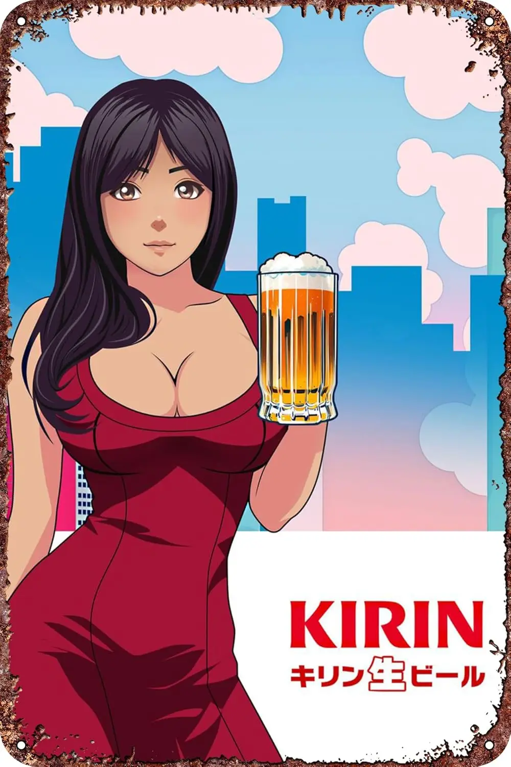 FYELVO Kirin Beer Girl Tokyo Anime Posters Fashion logo tin logo home bedroom lobby office bar decoration 8x12 inches sign