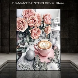 5D New Diamond Painting Flower Pink Full Square Round Diamond Embroidery Coffee Cup Cross Stitch Mosaic Sale DIY Wall Decor Art