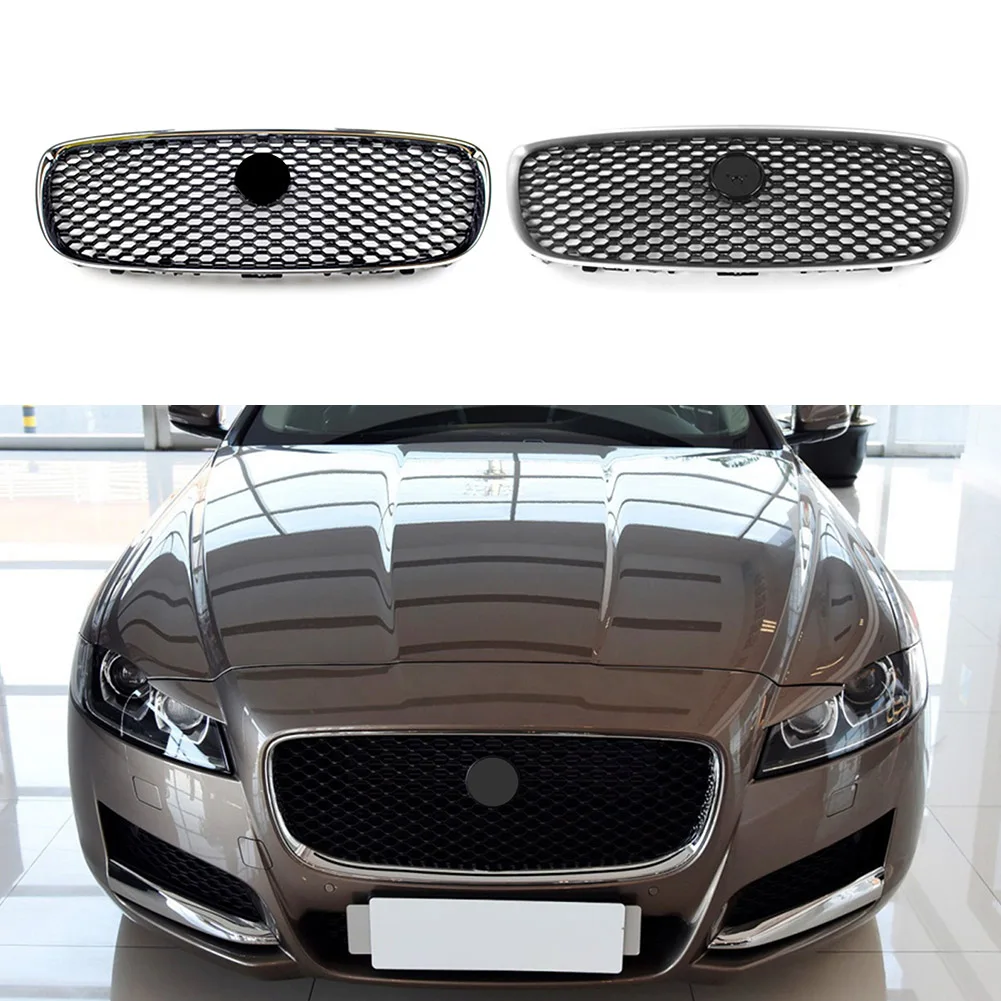 

Auto Front Bumper Upper Grill Mesh Grille Replacement For Jaguar XF XFR 2016 2017 2018 2019 2020 w/ Emblem