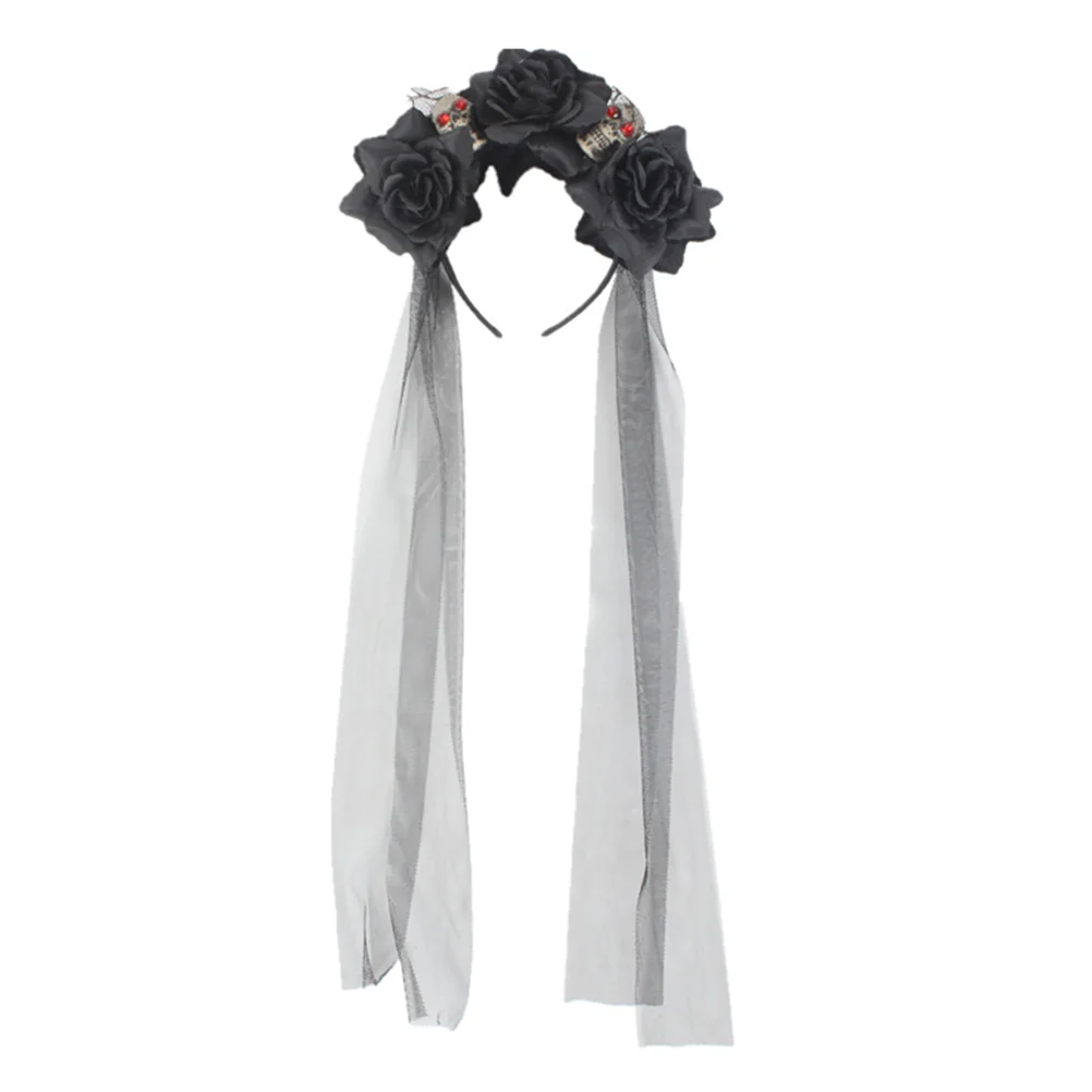 

Flapper Headband Halloween Hair Hoop Day of The Dead Flower Headpiece Black Skull
