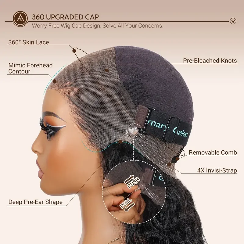 Deep Wave 360 Lace Front Wigs Human Hair 38 Inch HD Full Lace Front Wigs Human Hair Pre Plucked with Drawstring 250 Density Curly Wig for Women