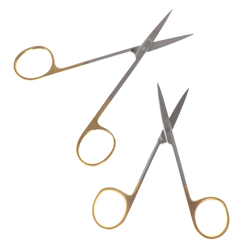 Dental Surgical Scissors Straight/Curved Tip Forceps Stainless Steel Gold Plated Handle Dentist Tools Dentistry Lab Instrument