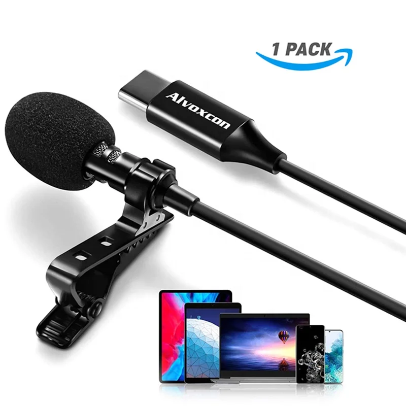 Panvotech venta al por mayor Clip-On tipo C Plug Play micrófono con cable Microfono Condensador solapa Lavalier micrófono para teléfono Android