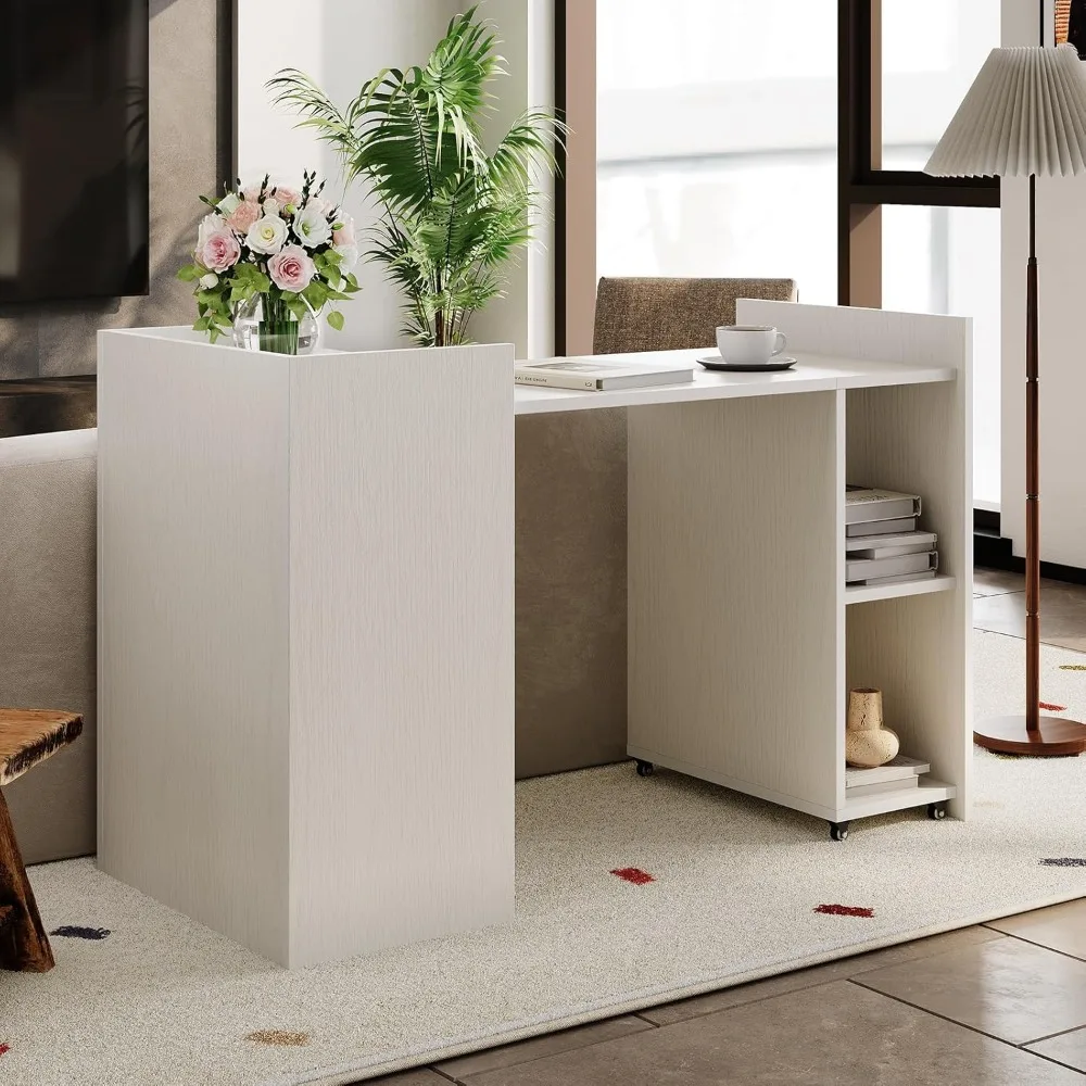 โต๊ะพับสำนักงาน โต๊ะขยายได้ 50 นิ้ว โต๊ะทำงานอเนกประสงค์สำหรับบ้าน ตู้เก็บของ 10 นิ้ว พร้อมชั้นวาง 3 ชั้นและล้อเลื่อน