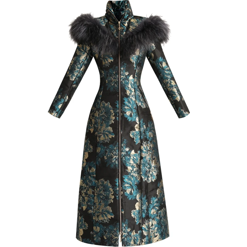 

Женская зимняя шуба в английском стиле, зимние жаккардовые парки, толстое длинное пальто из хлопка с цветочным принтом, куртка с карманами