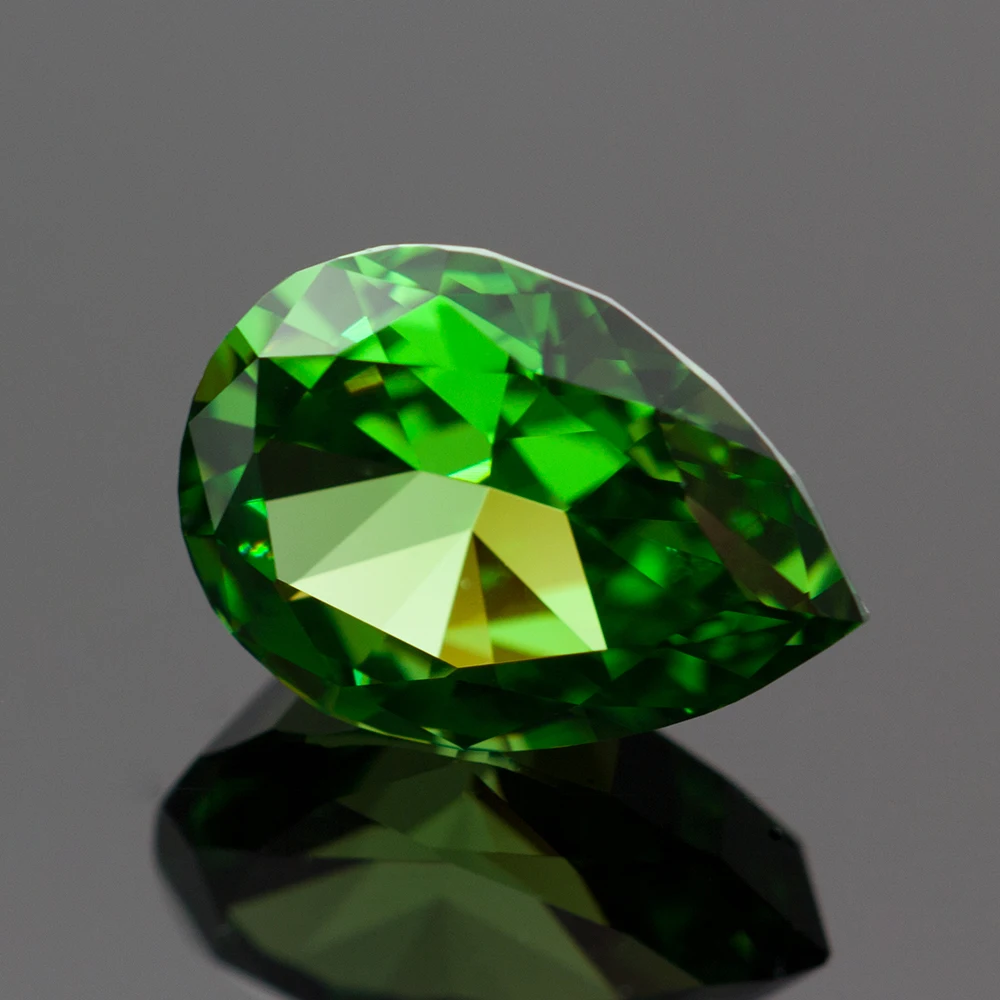 Green Pear Crushed Ice Cut Cubic Zirconia High Carbon Lab Diamond CZ Gemstone 4K Cut 5A+ Quality for Jewelry Making