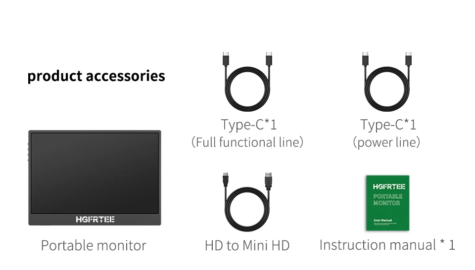 HGFRTEE 11,9 Zoll tragbarer Monitor 100 % sRGB 1080P mit 60 Hz USB-C und HDMI externes Display für XBox PS5 Switch Loptop Zweiter Bildschirm – Detail 10