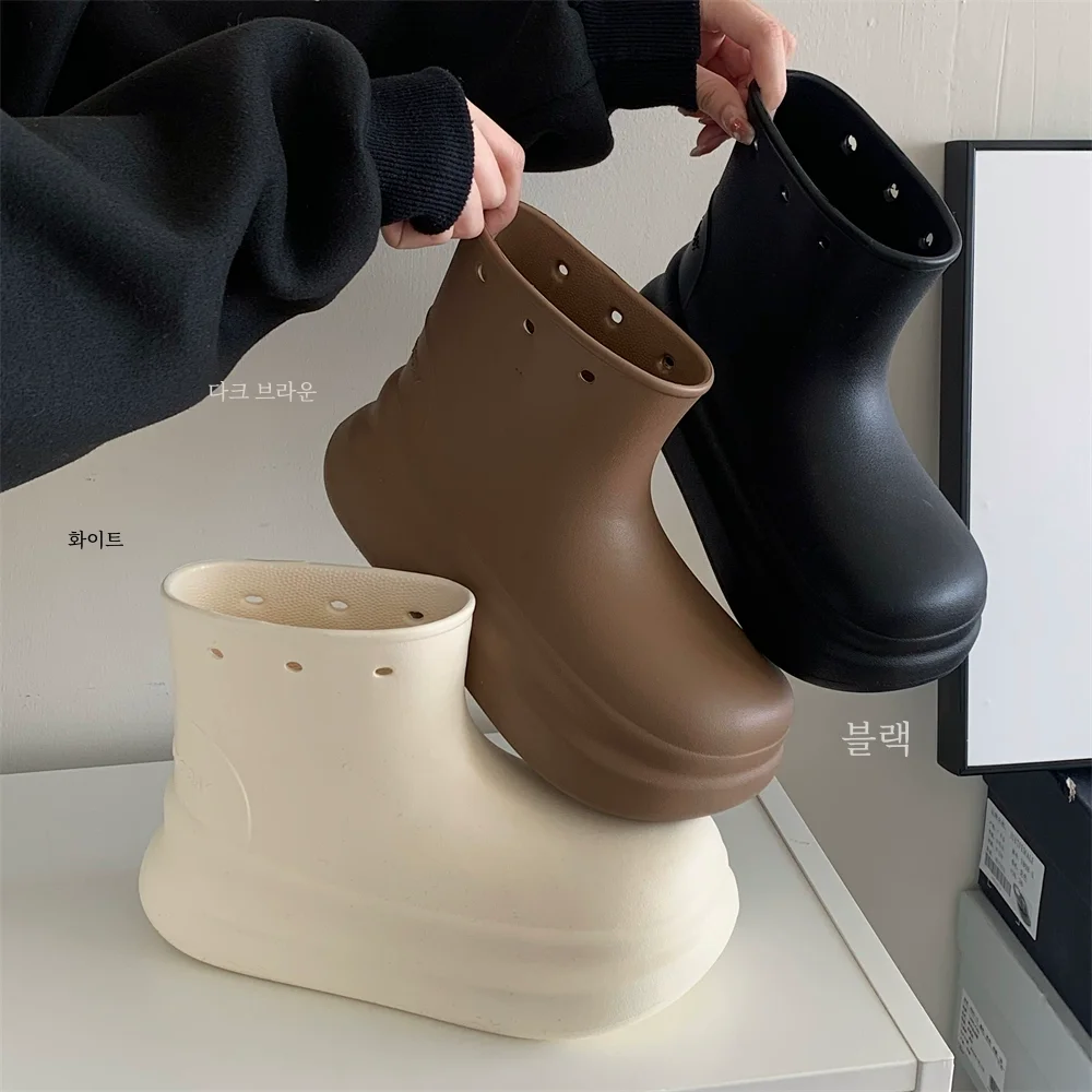 얇은 장화 여성 여름 패션 간단한 방수 미끄럼 방지 플랫폼 물 신발 야외 착용 짧은 튜브 장화 고무 신발