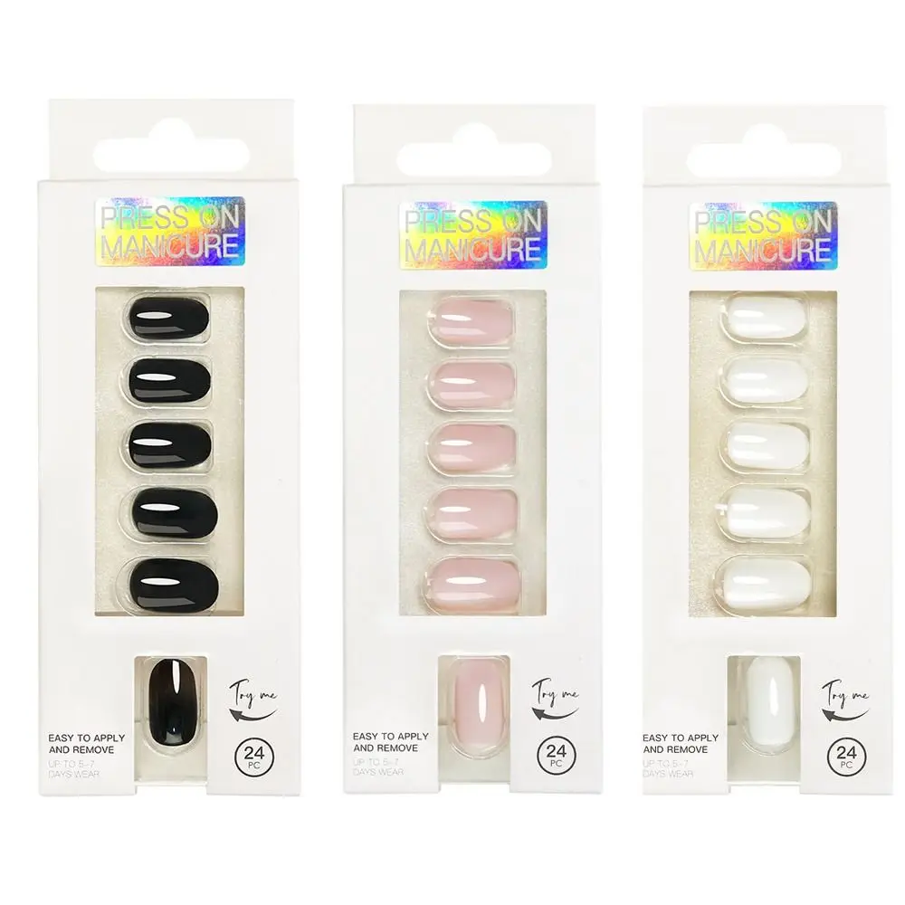 24 pièces/boîte femmes portable faux ongles pointe tête ronde couverture complète ongles conseils artificiel presse sur ongles outil de manucure