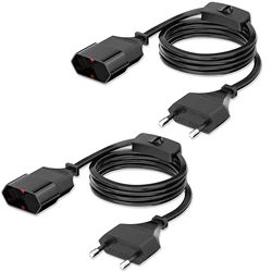2pcs Europea Male Plug To Female Socket Power Extension Cable with Switch, 2Prong Euro Plug 2m Extension Cord For PC Computer