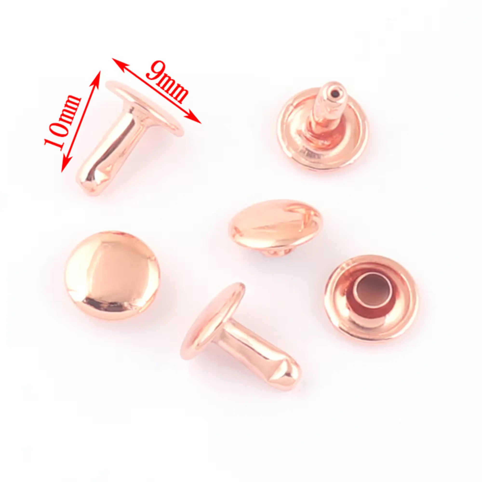 100set/lot Round Rivets,9x7,9x10,9x11,9x12 Rose Gold Double Cap Rivets Studs Leather craft,Snaps Studs Rivet Fastener Riveted