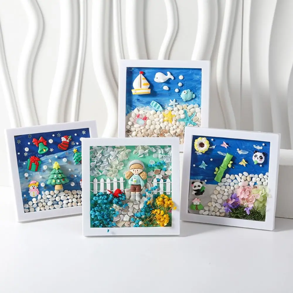 Multicolor DIY Photo Frame Cartoon Wood Material 3D Ocean Scenery Painting 3D Design Handmade Photo Wood Frame Gift Making