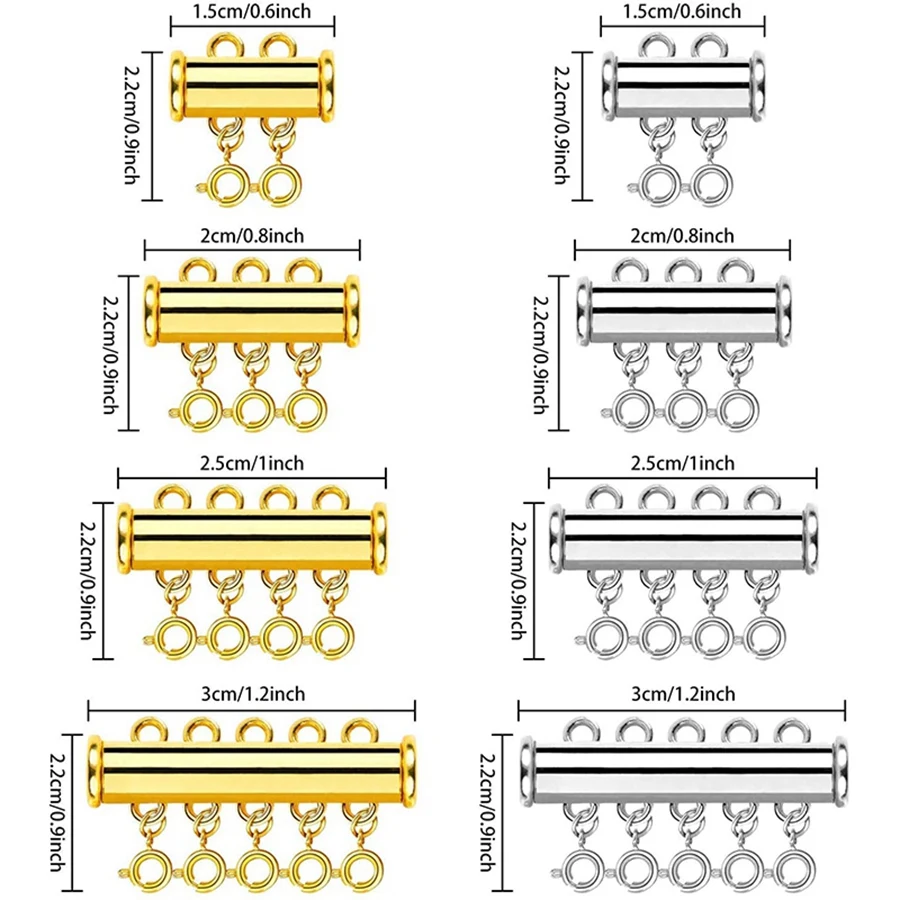 8 Pieces 4 Sizes Slide Clasp Lock Necklace Connector,Necklace Sider Clasps Layered,Multi Strands Slide Tube Clasps for Layered B