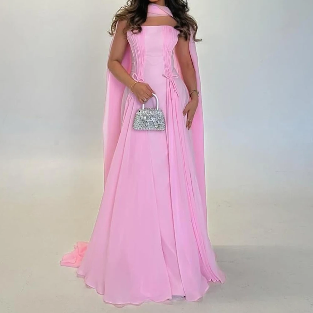 

Customized A-line Evening Dresses Floor-length Strapless Sleeveless Prom Gown Simple Fashion Stole Draped Casual Party Gown