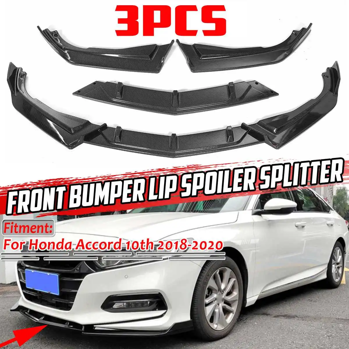 Carbon Fiber Look/Black Car Front Bumper Splitter Lip Spoiler Diffuser Lip Protection For Honda For Accord 10th 2018 2019 2020