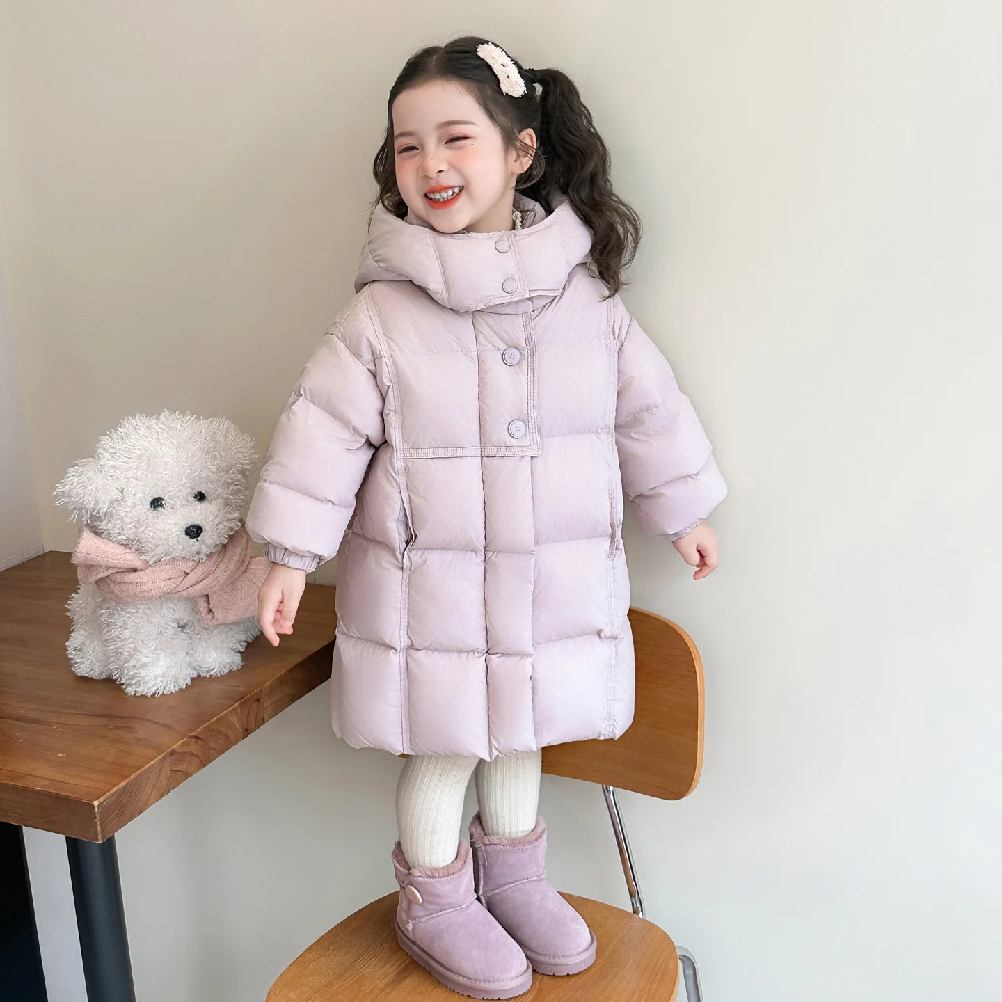 

UNITIM Kids Baby Girls Parkas Winter 90% White Duck Toddler Girls Mid Length Jacket Solid Children Girls Thick Knee Length Coat