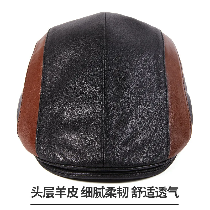 Spring, autumn and winter beret women's leather cap forward worker's hat men's sheepskin winter warm thin hat