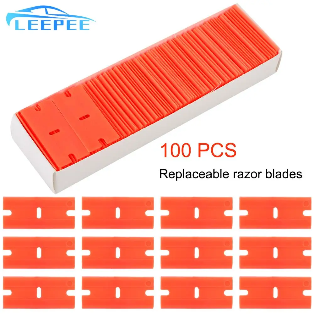 100pcs Double Edged Plastic Razor Blade Window Glass Clean Scraper Label Clean Razor Glue Remover Car Wrap Sticker Squeegee