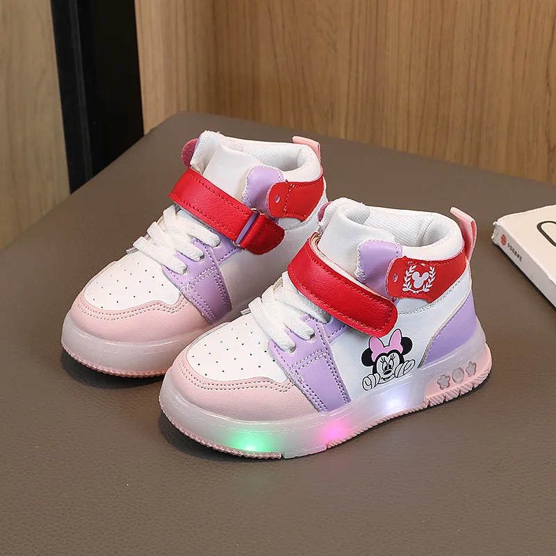 أحذية كاجوال للفتيات من ديزني جلد PU ميكي ماوس LED مضيئة أحذية رياضية للأطفال من 1-6 سنوات للأولاد #4