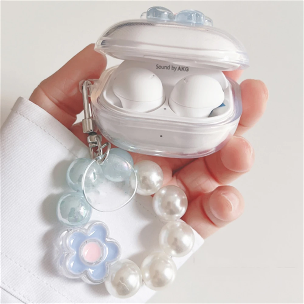 Kawaii Cute 3D Blue Sakura Earbuds Headphones Soft Case For Samsung Galaxy Buds Live With Keychain Case For Samsung Buds 2 Pro