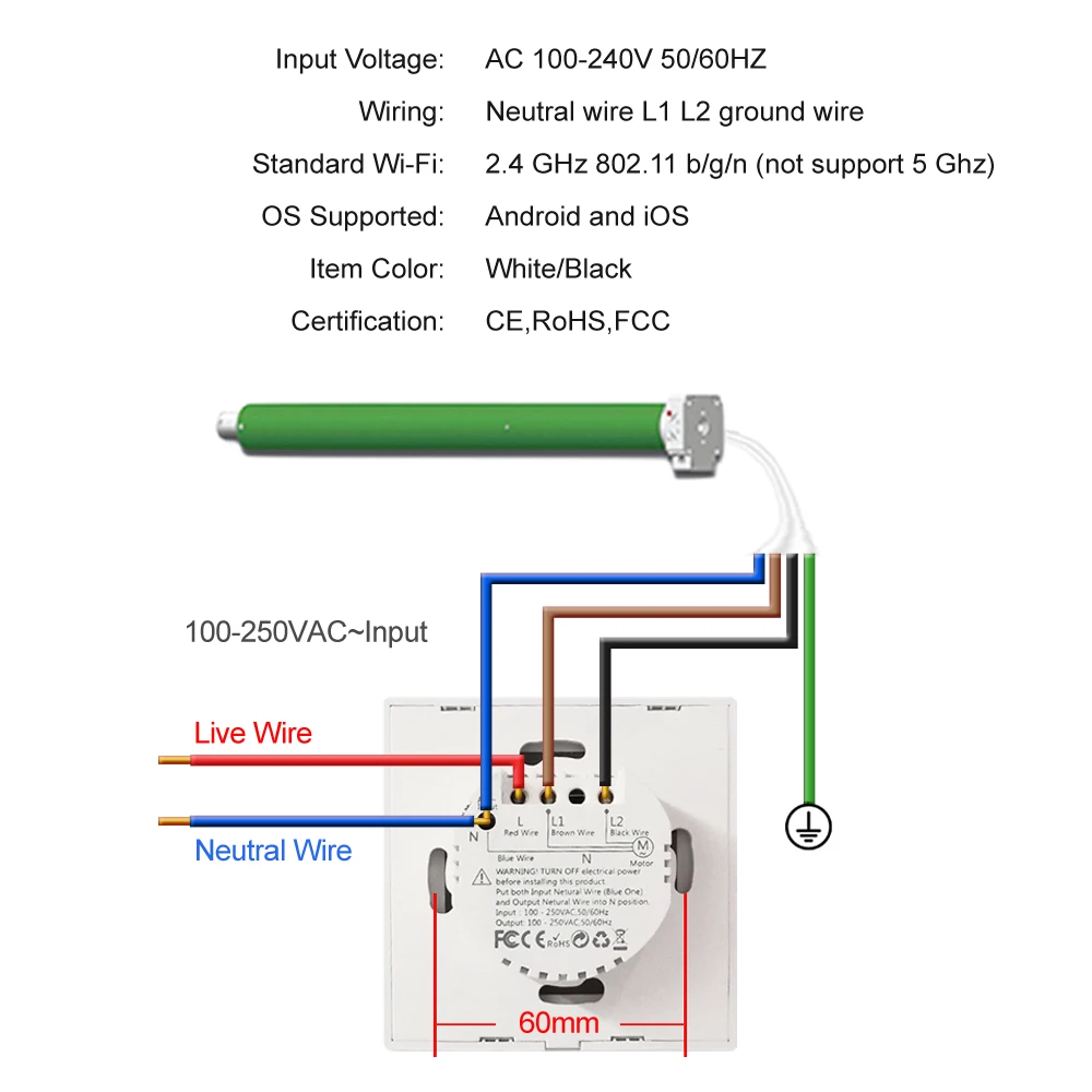 MIUCDA Tuya Smart Wifi Curtains Blinds Switch,for Roller Shades Electric Motor, Remote APP Control,Works with Alexa Google Home