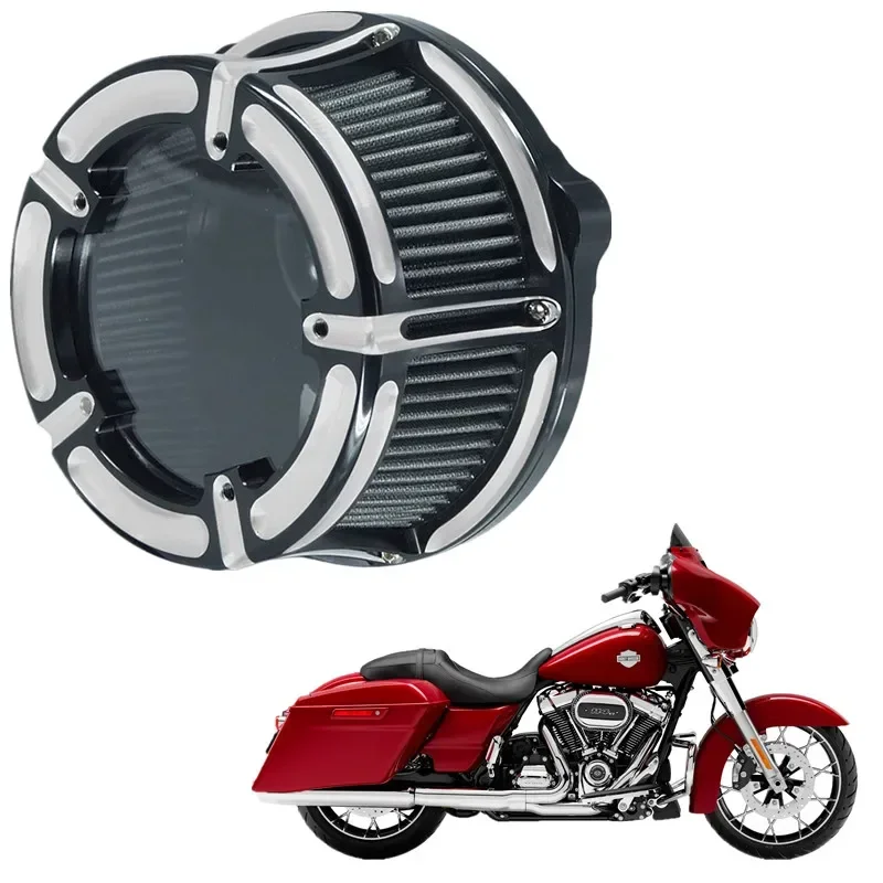 For Harley Dyna Softail Touring Fitment-B Air Filter Cnc Cut See Through Intake Clarity Contrast Cleaner System Kit Chrome