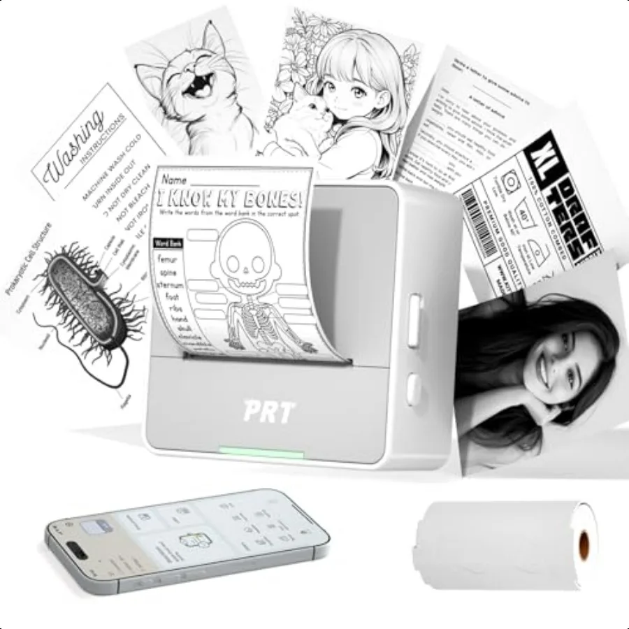 

Mini Sticker Printer with 1 Roll Paper Portable Thermal Sticker Maker hine for Notes School plies DIY Labels Wirel Bluetooth wi